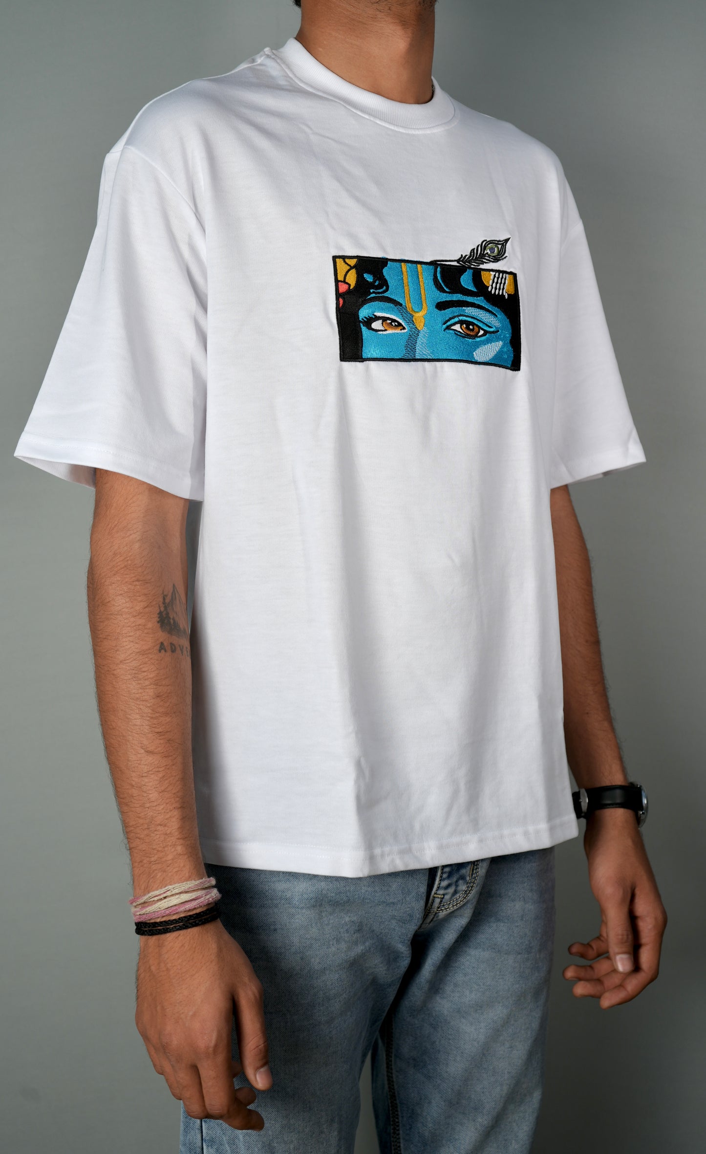Shree Krishna Eyes Embroidery Oversized T-Shirt