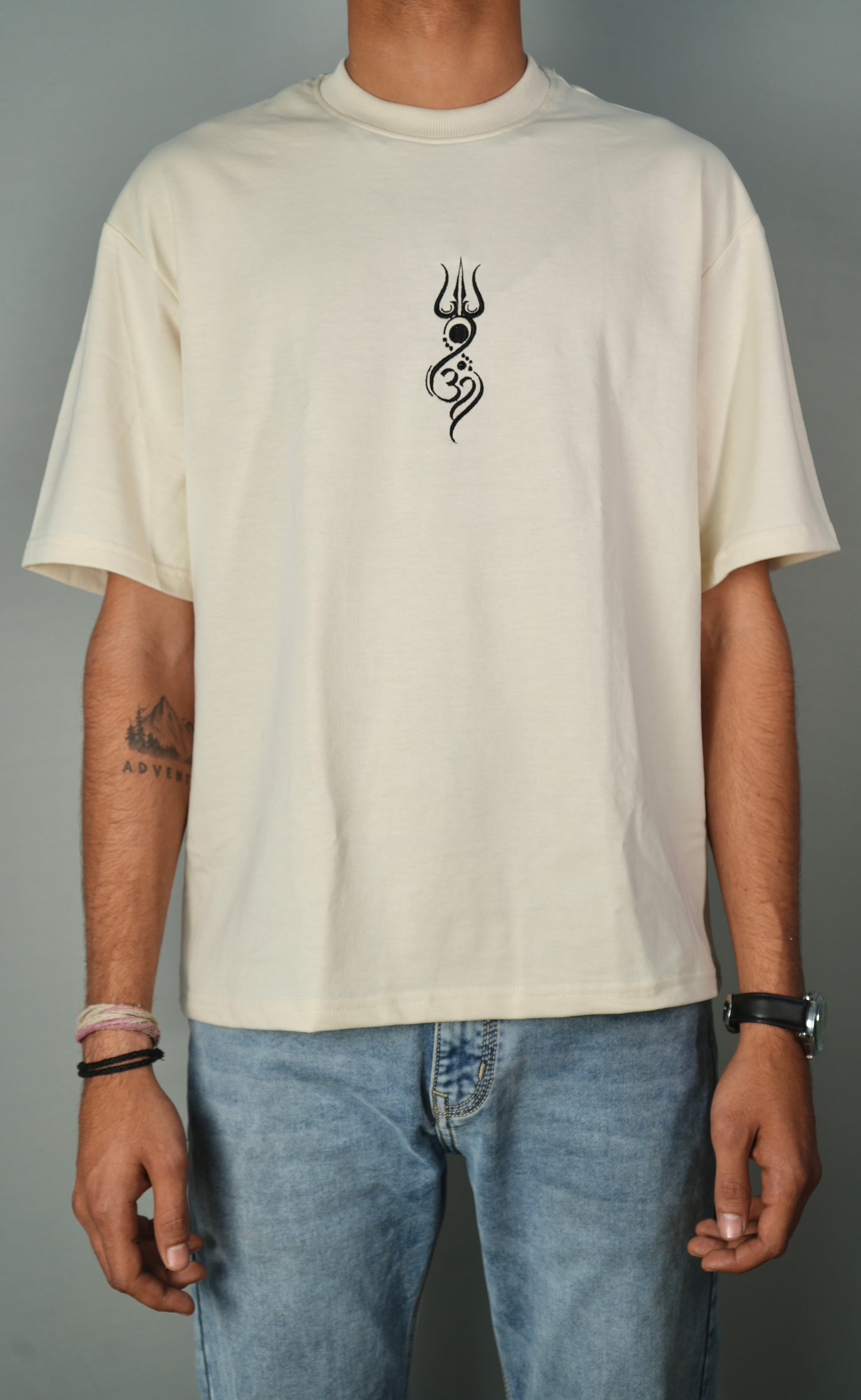 The Sacred Trishul Embroidery Oversized T-shirt